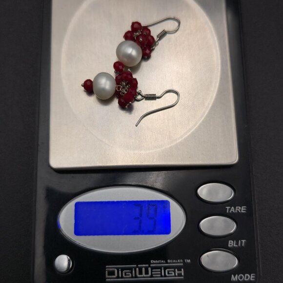 Silver Plated Pearl And Pyrope Garnet Earrings A7275 - Picture 5 of 5